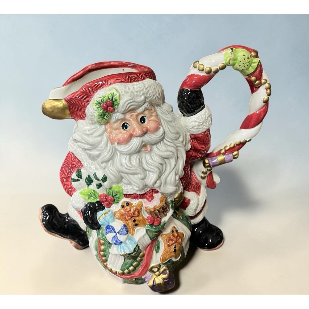 Fitz & Floyd Sugar Plum Santa Claus Pitcher‎ Christmas Ceramic Holiday Serving